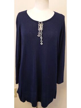 DICE KAYEK Crystal-Jewel Detail Tunic Dress Size-M Navy Blue